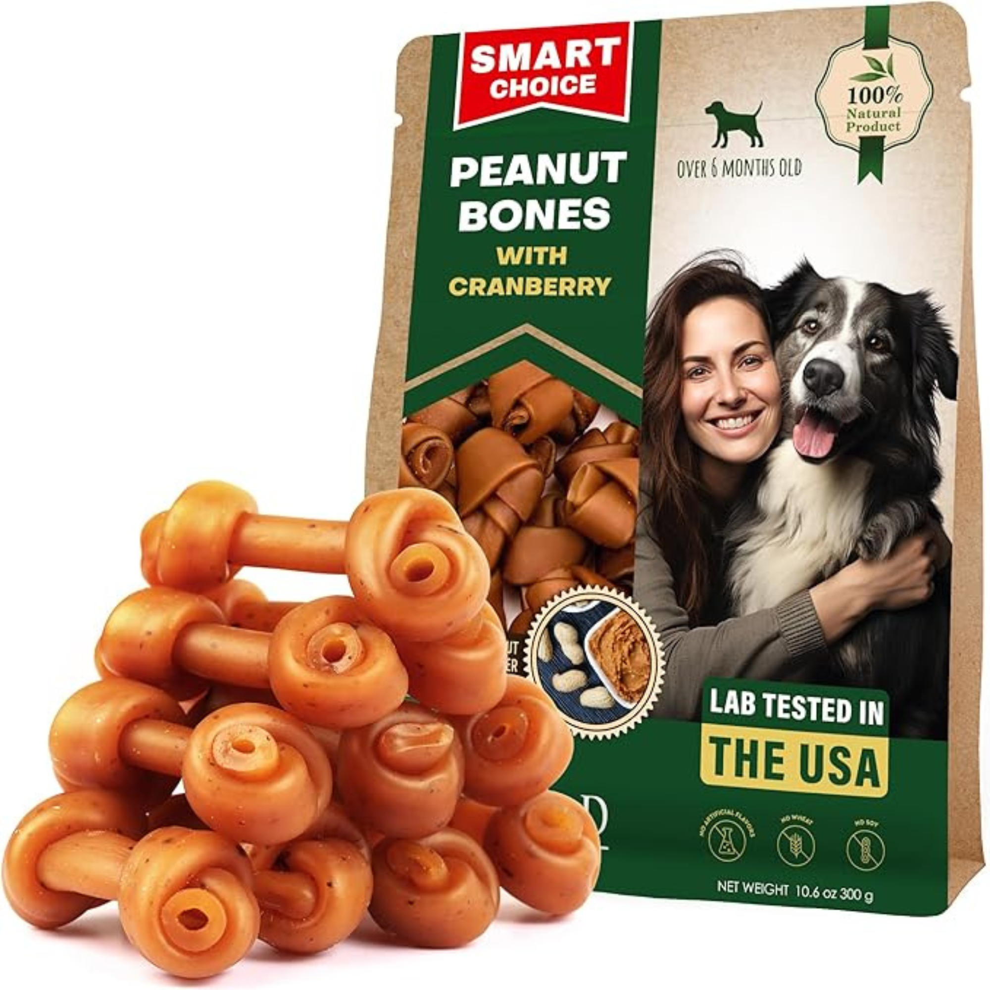 Dog Treats Peanut Butter Bones with Cranberry & Rawhide Free Chew Dog Treats Peanut Butter Bones with Cranberry & Rawhide Free Chew